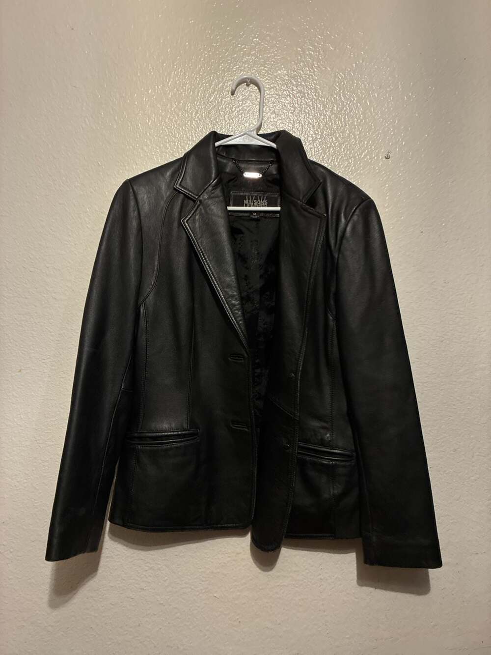 Wilsons Leather Pelle Studio Black Genuine Leather Blazer Jacket Women's Size M